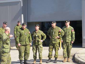 Troops from the 31 Canadian Brigade Group load up their vehicles at Wolseley Barracks to depart for Kingston, May 8, 2017. (Photo by Miranda Chant)