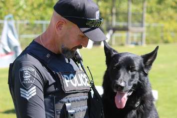 Sergeant John Virban and police dog Ouza are retiring from the Windsor Police Service, September 16, 2015. (Photo by Jason Viau)