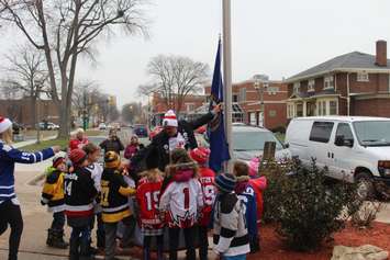 Flag raising ceremony for Rogers Hometown Hockey at the Chatham-Kent Civic Centre on December 12, 2018. Photo by Allanah Wills)