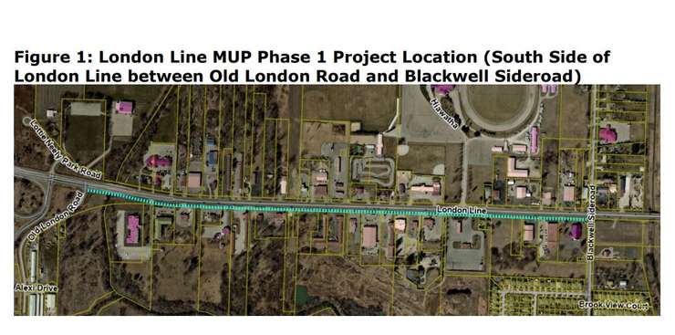 Multi-use path on London Line in Sarnia. Map courtesy of City of Sarnia council agenda.