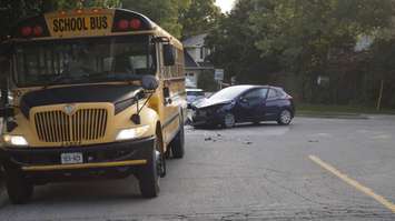 The scene of a collision between a vehicle and a school bus on Murphy Road. (BlackburnNews.com photo by Colin Gowdy)