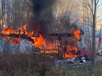 The scene of a structure fire on School House Line in Moraviantown. November 8, 2022. (Photo courtesy of Chatham-Kent Fire and Emergency Services via Twitter)