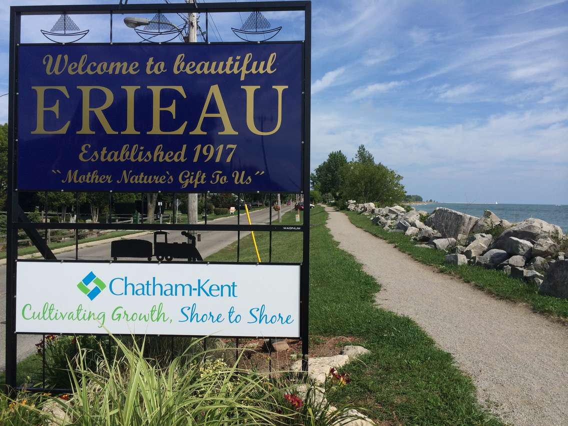 The Erieau welcoming sign is seen in this photo on August 24, 2014. (Photo by Ricardo Veneza)
