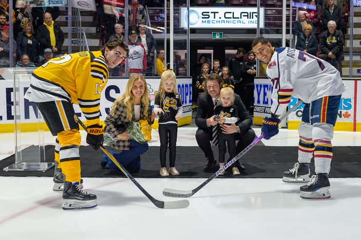 Matt Martin and his family drop the puck for the ceremonial faceoff - Feb. 27/26 (Photo courtesy of Metcalfe Photography)