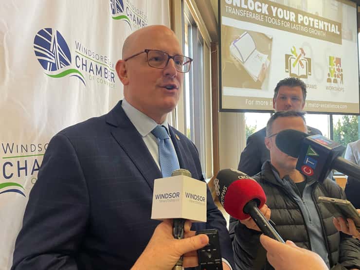 Windsor Mayor Drew Dilkens after his State of the City address, April 8, 2026. (Photo by Maureen Revait)