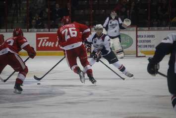 The Windsor Spitfires lose 2-4 against the Sault Ste Marie Greyhounds on November 16, 2014 at the WFCU Centre. (Photo by Jason Viau)