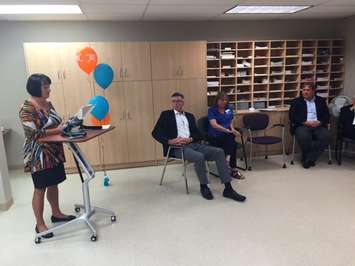 Lambton County Warden Bev MacDougall makes remarks as Sarnia's Rapids Family Health Team celebrates 10th anniversary. September 14, 2016 BlackburnNews.com photo by Melanie Irwin