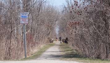 Bluewater Trails Howard Watson Nature Trail sign at Waterworks Rd. and Lakeshore Rd. April 2016. (BlackburnNews.com Photo by Briana Carnegie)