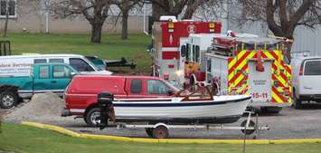 Emergency crews attend the scene of a missing person investigation near the  Thames River. December 5, 2016. (Photo by Matt Weverink)