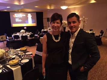 Bluewater Health Foundation Executive Director Kathy Alexander  with Canadian women's soccer team head coach John Herdman at the foundations annual fundraising gala. October 13, 2016 BlackburnNews.com photo by Melanie Irwin
