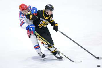 The Sarnia Sting hosting the Kitchener Rangers. 12 March 2023. (Metcalfe Photography)