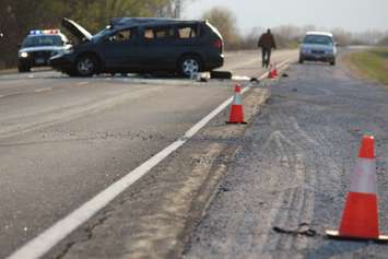 OPP officers investigate a fatal crash on Hwy. 3 near Morse Rd., April 29, 2015. (Photo by Jason Viau)