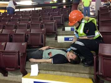 Mass casualty simulation at Sarnia's RBC Centre. April 9, 2015 (BlackburnNews.com photo by Melanie Irwin)