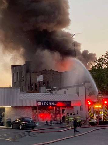 Fire crews tend to a fire on King St. in downtown Forest. June 16, 2021. (Photo courtesy of Sarah Duplisea.)