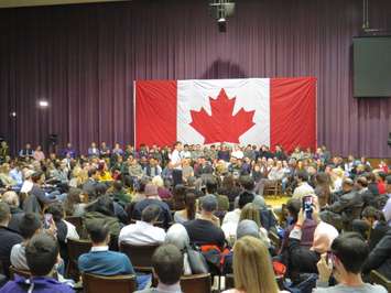 Prime Minister Justin Trudeau speaks to a crowd at Western University's Alumni Hall, January 13, 2017. (Photo by Miranda Chant, Blackburn News)
