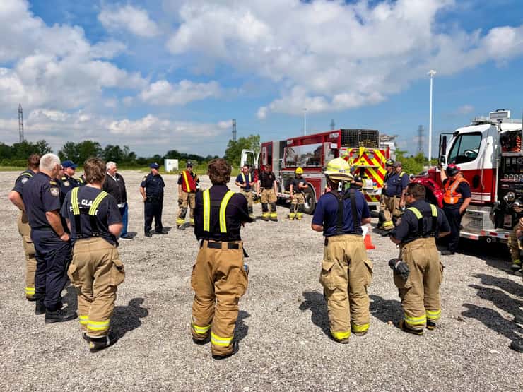 St. Clair Township Fire Department volunteers debrief during training. Submitted photo. 