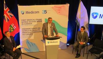 Medicom Founder and Executive Chairman Ronald Reuben announces the company will be building a nitrile glove factory in London, December 1, 2023. (Photo by Miranda Chant, Blackburn News)