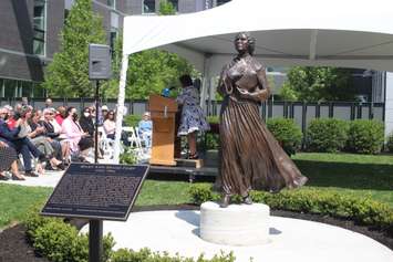 University of Windsor celebrates the unveiling of the Mary Ann Shadd statue in downtown Windsor, May 12, 2022. (Photo by Maureen Revait) 