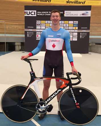 Nick Wammes competes at the world junior track cycling championships in Aigle, Switzerland. July 2016. (Photo courtesy of Nick Wammes)