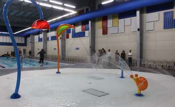 The splash pad at the new WFCU Centre Community Pool, June 16. (Photo by Maureen Revait)