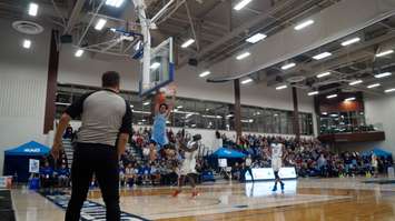 The Lambton Lions men's basketball team takes on the George Brown Huskies at the OCAA Men's Basketball Championships from Lambton College. 6 March 2020. (BlackburnNews.com photo by Colin Gowdy)