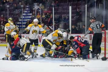 The Windsor Spitfires take on the Sarnia Sting, March 29, 2018. (Photo courtesy of Metcalfe Photography)