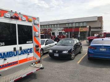 Sarnia Fire and Rescue respond to a renovation fire at Eastland Centre. May 2, 2018. (Photo provided to BlackburnNews by Greg Grimes)