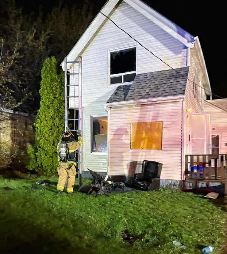Sarnia firefighters respond to a structure fire on Campbell Street. Sarnia Fire Rescue photo via Facebook.