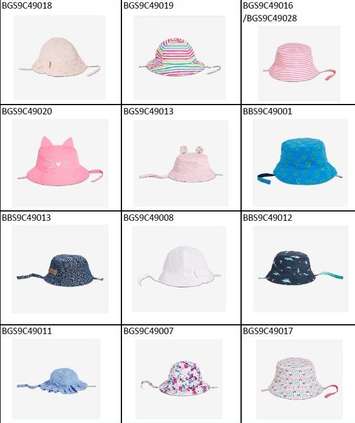 Baby sun hats sold by Loblaws Company stores recalled by Health Canada. (Photo courtesy of Health Canada)