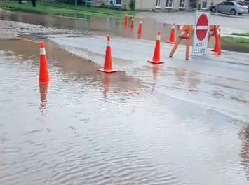 Water main break on Colborne Road July, 29 2021. Photo courtesy of Randi Margaret. 