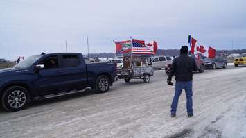 Trucker convoy leaving Sarnia-Lambton. January 27, 2022. (Photo by Natalia Vega)