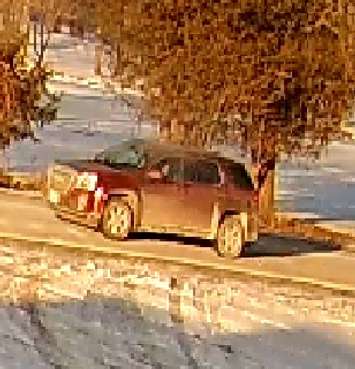 Police are searching for the red vehicle seen in this photo. (Provided by the Ontario Provincial Police.)
