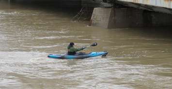 A kayaker moving quickly down the Thames River near Harris Park (File photo by Miranda Chant, Blackburn Media) 