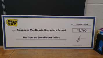 Alexander Mackenzie Secondary School receiving a $5,700 tech grant from Best Buy. February 8, 2018. (Photo by Colin Gowdy, Blackburn News)