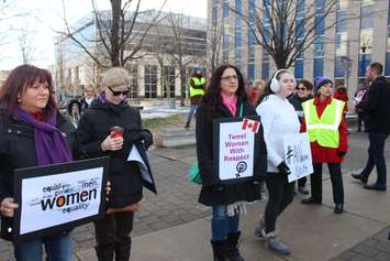 Signs at the Women's March in Windsor January 20, 2018. (Photo by Adelle Loiselle)