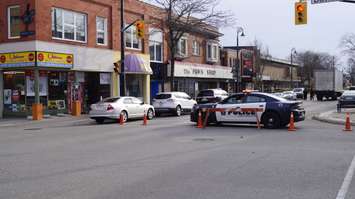(2) Sarnia police investigating a fatal pedestrian collision at Christina St. and Wellington St.  Dec 5, 2017. (Photo by Colin Gowdy)
