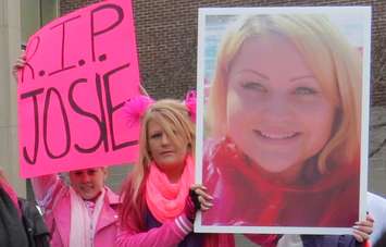 Roughly 100 people marched from Dundas St. to Rectory St. on November 27, 2017, in memory of Josie Glenn who was found murdered the previous month. (Photo by Miranda Chant, Blackburn News) 