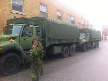 Members of the Essex and Kent Scottish Regiment get set to help deliver Chatham Goodfellows food baskets. (Photo by Mike James)