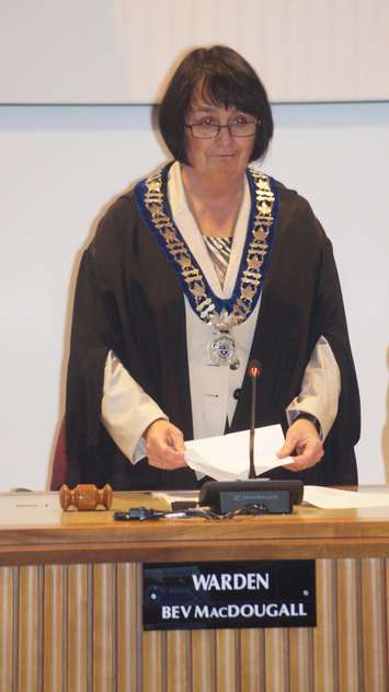 Sarnia City Councillor Bev MacDougall is elected Lambton County's 156th Warden. December 10, 2014 (BlackburnNews.com photo by Jake Jeffrey)
