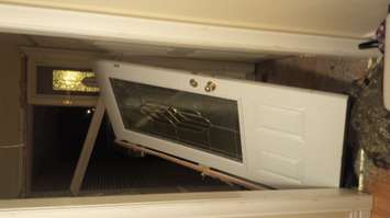 Chatham-Kent police have arrested a 17-year-old after the youth allegedly crash a stolen car into the front of a Chippewa Dr. home while impaired. (Photo courtesy Alana Francis)