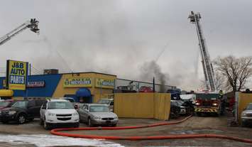 Windsor Fire Service battles a blaze on Provincial Rd. near Sixth Concession, March 9, 2017. (Photo by Maureen Revait)