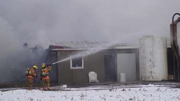 Livestock Barn Fire on Confederation Line in Plympton-Wyoming Jan 31, 2017. BlackburnNews.com photo by Melanie Irwin.