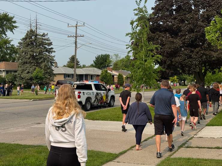 Students from Queen Elizabeth II and Lansdowne public schools in Sarnia participate in a joint water walk. June 3, 2025 Blackburn Media photo by Melanie Irwin