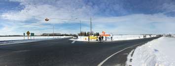 Walpole Island residents join the nationwide #ShutDownCanada movement at the intersection of Hwy. 40 and Dufferin Ave. on February 13, 2015. (Photo by Jason Viau)