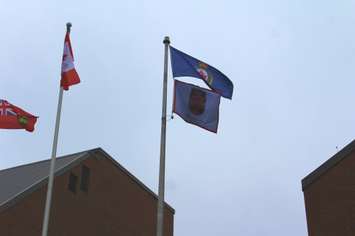 Flag raising ceremony for Rogers Hometown Hockey at the Chatham-Kent Civic Centre on December 12, 2018. Photo by Allanah Wills)