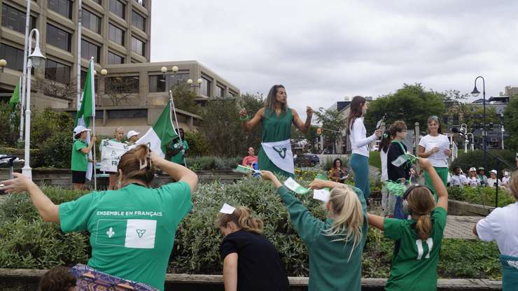 Students danced at the Seaway Centre Parkette in celebration of Franco-Ontarian Day. September 25, 2024. (Photo by Natalia Vega) 