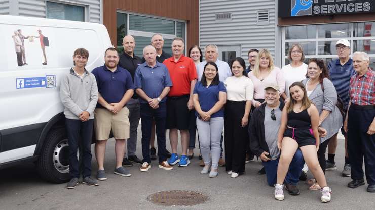 Progressive Auto sales staff and Sarnia Blessings with the new cater van, July 17, 2025 (Photo by: Lindsay Newman/ Blackburn Media) 
