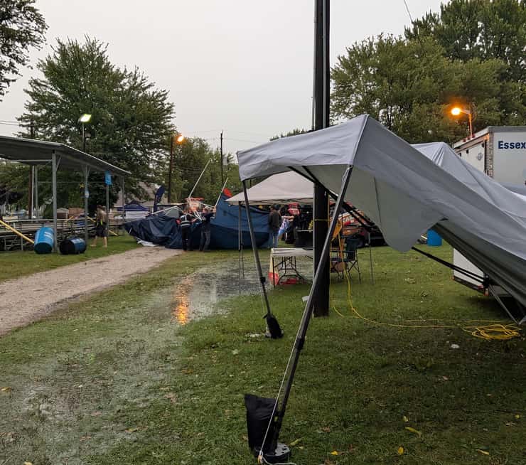 Storm damage is seen at the Harrow Fair in Essex, September 3, 2026. Photo by Isabella Milner.