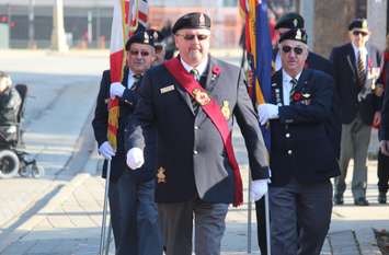 The colours are marched in for Windsor's Remembrance Day ceremony, November 11, 2015. (Photo by Mike Vlasveld)