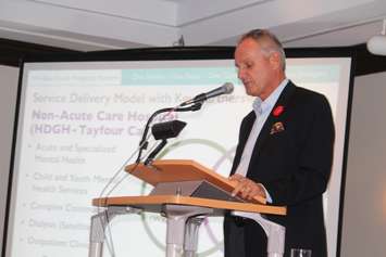 Erie-St. Clair LHIN CEO Gary Switzer at a townhall meeting at Windsor's Waterfront Hotel put on by the Downtown Windsor BIA on November 11, 2015. (Photo by Ricardo Veneza)